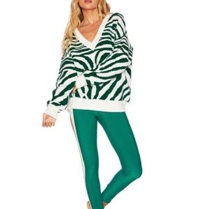 Beach Riot Joey Green Zebra Print Sweater New